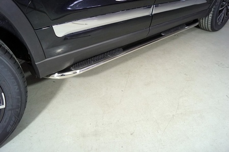 Пороги овальные гнутые с накладкой 75х42 мм Chery Tiggo 8 Pro (2021-2025) CHERTIG8P21-18