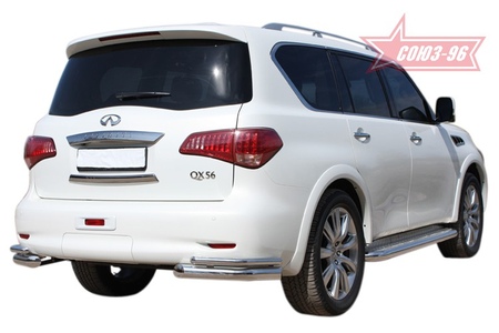 Защита заднего бампера уголки d76/42 двойные Infiniti QX56 (2010-2014) INQX.76.1278