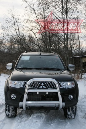 Защита передняя мини d76 высокая с 2-мя перемычками d60 Mitsubishi Pajero Sport (2008-2014) MIPS.55.0772