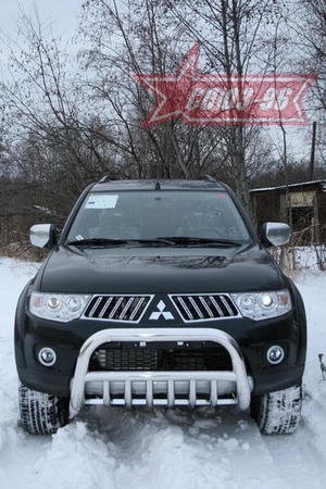 Защита передняя мини d76 низкая с нижней защитой Mitsubishi Pajero Sport (2008-2014) MIPS.57.0771