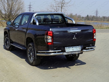 Защита заднего бампера уголки двойные 76,1/42,4 мм Mitsubishi L200 (2019-2024) MITL20019-52