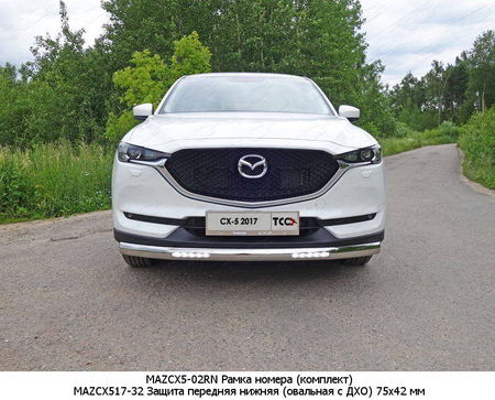 Защита передняя нижняя овальная с ДХО 75х42 мм Mazda CX-5 (2017-2024)	  MAZCX517-32