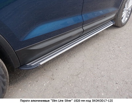 Пороги алюминиевые Slim Line Silver Skoda Kodiaq (2017-2021) SKOKOD17-12S