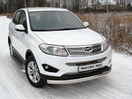 Защита переднего бампера труба овальная D75х42 Chery Tiggo 5 (2014-2020) CHERTIG514-03