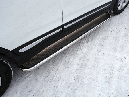 Пороги овальные с площадкой (нержав. лист) 42,4 мм Chery Tiggo 5 (2014-2020) CHERTIG514-13