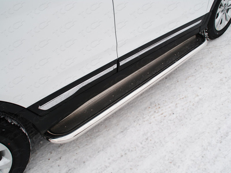 Пороги овальные с площадкой (нерж. лист) 60,3 мм Chery Tiggo 5 (2014-2020) CHERTIG514-15