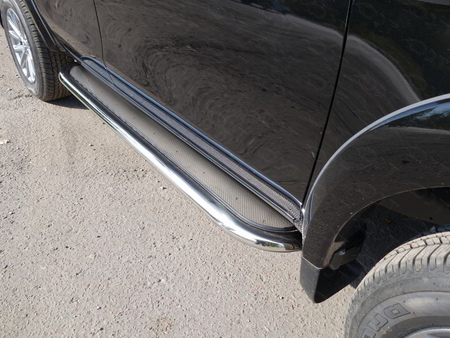 Пороги с площадкой (нерж. лист) 75х42 мм Fiat Fullback (2016-2019) FIAFUL16-42