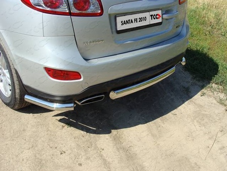 Защита заднего бампера (центральная овальная) 75х42 мм Hyundai Santa Fe (2010-2012) HYUNSF11-08