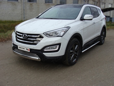 Защита передняя нижняя (овальная короткая) 75х42 мм Hyundai Santa Fe (2012-2015) HYUNSF12-10