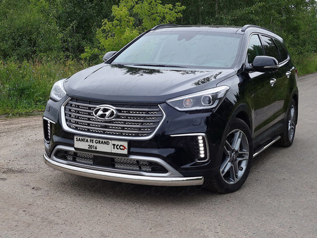 Защита передняя нижняя (овальная) 75х42 мм Hyundai Grand Santa Fe (2016-2018) HYUNSFGR16-01