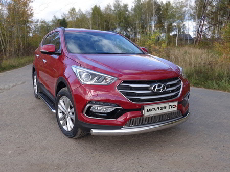 Защита передняя нижняя (овальная длинная) 75х42 мм Hyundai Santa Fe Premium (2015-2018) HYUNSF4WD15-02