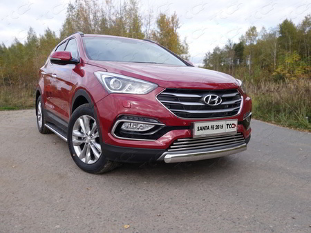 Защита передняя нижняя (овальная короткая) 75х42 мм Hyundai Santa Fe Premium (2015-2018) HYUNSF4WD15-04