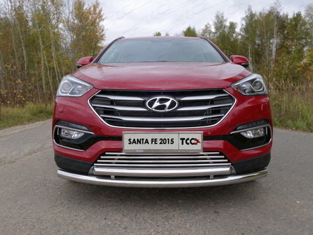 Решетка радиатора 16 мм Hyundai Santa Fe Premium (2015-2018) HYUNSF4WD15-07