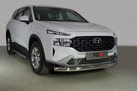 Защита переднего бампера овальная 75х42 мм для Hyundai Santa Fe (2021-2024) HYUNSF21-30