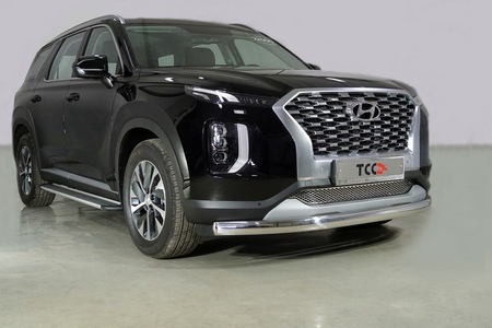 Защита переднего бампера овальная 75х42 мм для Hyundai Palisade (2021-2024) HYUNPAL21-03