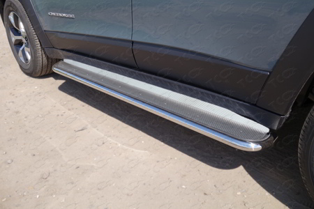 Пороги с площадкой (нерж. лист) 42,4 мм  Jeep Cherokee (2014-2018) (Traihawk) JEEPCHERTRAIL14-05