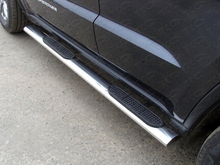 Пороги овальные с накладкой 120х60 мм  Jeep Grand Cherokee (2013-2022) GRCHER13-06