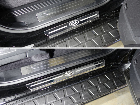 Накладки на пороги (лист зеркальный с логотипом Kia) Kia Mohave (2017-2019) KIAMOH17-08