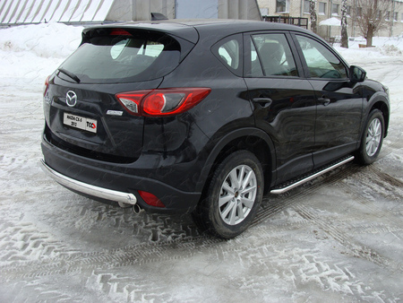 Защита заднего бампера (центральная) 75х42 мм Mazda CX-5 (2011-2015)  MAZCX512-05