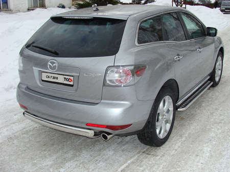 Защита заднего бампера (центральная овальная) 75х42 мм Mazda CX-7 (2009-2013)  MAZCX710-05