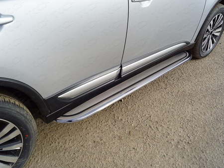 Пороги с площадкой нерж. лист 75х42 мм Mitsubishi Outlander (2018-2023) MITOUT18-28