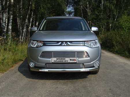 Защита передняя нижняя (овальная с ходовыми огнями) 75х42 мм Mitsubishi Outlander (2012-2014)	  MITOUT12-15