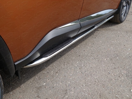 Пороги овальные гнутые с накладкой 75x42 мм Nissan Murano (2016-2023) NISMUR16-18