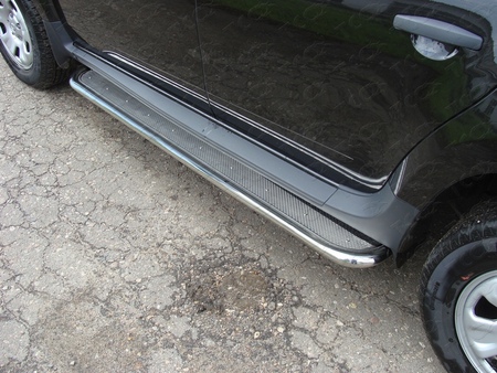 Пороги пороги с площадкой (нерж. лист) 42,4 мм Renault Duster (2012-2020) RENDUST12-09