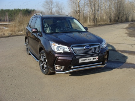 Защита передняя нижняя (двойная) 60,3/42,4 мм (спорт) Subaru Forester (2013-2015) SUBFOR13-19