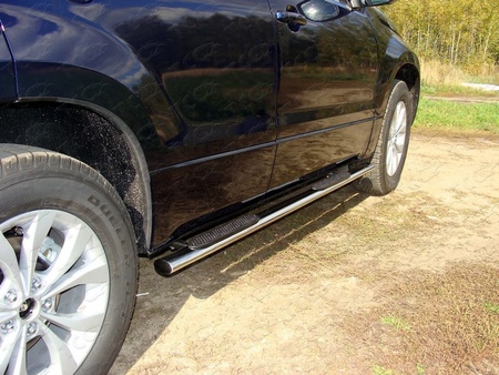Пороги овальные с накладкой 75х42 мм Suzuki Grand Vitara (2012-2019) SUZGV5D12-12