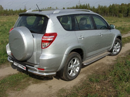 Защита заднего бампера (уголки) 76,1 мм Toyota RAV 4 (2010-2012) (длинная база) TOYRAVLONG10-04