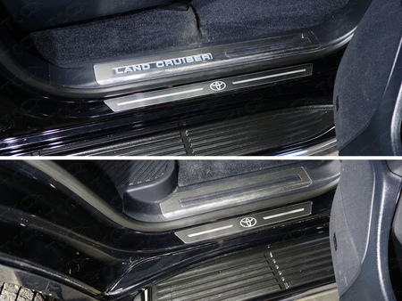 Накладки на пороги (лист шлифованный с логотипом Toyota) Toyota Land Cruiser 200 EXECUTIVE (2016-2021) TOYLC200EX16-35