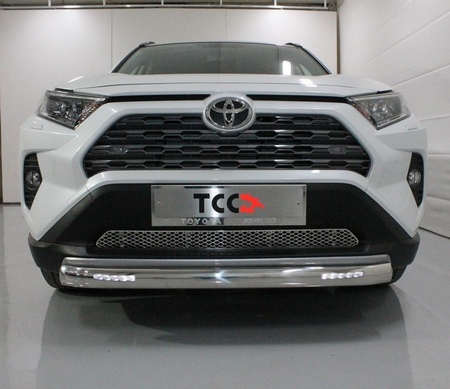 Защита передняя нижняя овальная с ДХО 75х42 мм Toyota Rav4 (2019-2024) TOYRAV19-19