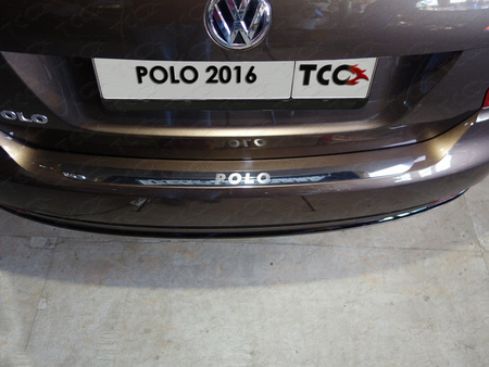 Накладки на задний бампер (лист зеркальный с надписью Polo) Volkswagen Polo (2016-2020) VWPOLO16-14