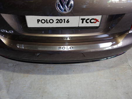 Накладки на задний бампер (лист шлифованный с надписью Polo) Volkswagen Polo (2016-2020) VWPOLO16-15