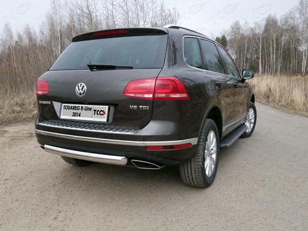 Защита заднего бампера (овальная) 75х42 мм Volkswagen Touareg R-Line (2014-2018) VWTOUARRL14-22