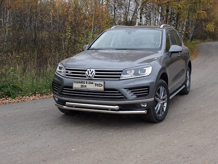 Защита переднего бампера (двойная) 60,3/60,3 мм Volkswagen Touareg R-Line (2014-2018) VWTOUARRL14-09