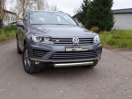 Защита переднего бампера (овальная) 75х42 мм Volkswagen Touareg R-Line (2014-2018) VWTOUARRL14-13