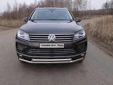 Защита переднего бампера (двойная) 60,3/60,3 мм Volkswagen Touareg (2014-2018) VWTOUAR14-14