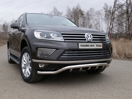 Защита переднего бампера (кенгурин) 60,3/42,4 мм Volkswagen Touareg (2014-2018) VWTOUAR14-16