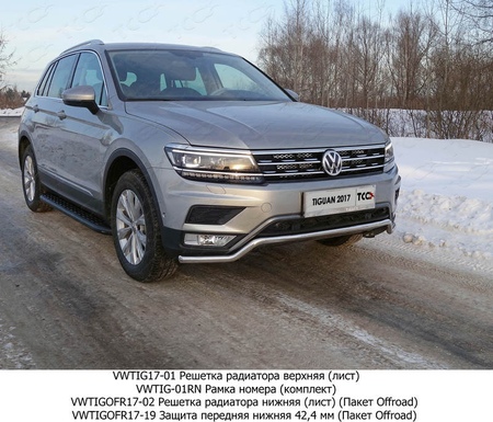 Защита передняя нижняя 42,4 мм Volkswagen Tiguan (2017-2020) VWTIGOFR17-19