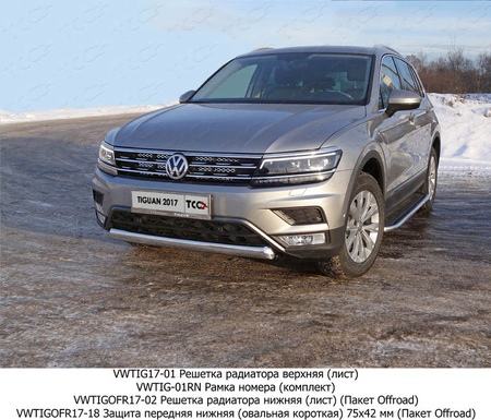 Защита овальная короткая 75х42 мм Volkswagen Tiguan (2017-2020) VWTIGOFR17-18