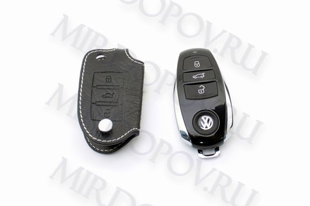 Кожаный чехол для ключа Volkswagen Golf-VII (белая нить) BGT-LKH506-VW3(Wh)