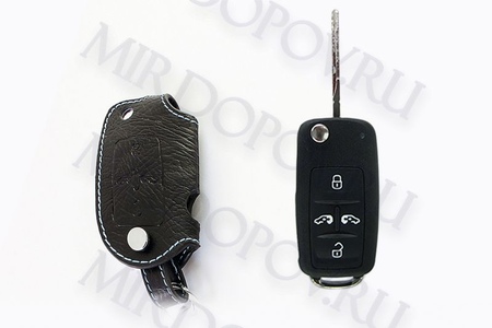 Кожаный чехол для ключа Volkswagen Multivan T5 (голубая нить) BGT-LKH506-VW5(Bl)