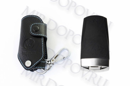 Кожаный чехол для ключа Volkswagen Passat-B6 (голубая нить) BGT-LKH608-VW3(Bl)