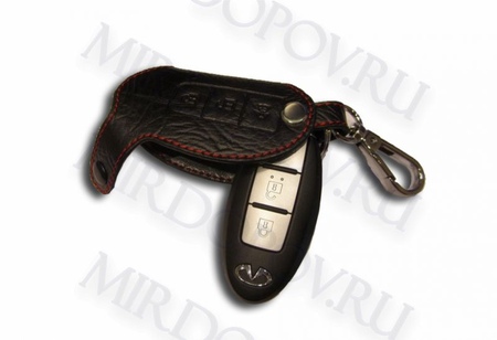 Кожаный чехол для ключа (красная нить) 3 кнопки Infiniti G (2007-2014) BGT-LKH701In-3B-R
