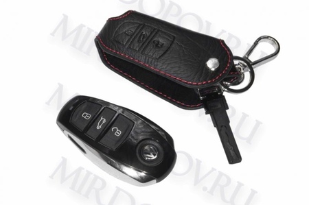 Кожаный чехол для ключа Volkswagen Touareg II (2010-2019) (красная нить) BGT-LKHT-VW