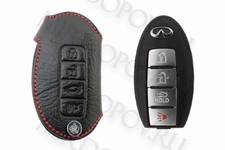 Кожаный чехол для ключа (красная нить) 4 кнопки Infiniti G (2007-2014)