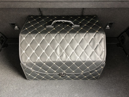 Сумка-органайзер в багажник EVA черная с бежевой строчкой средняя 