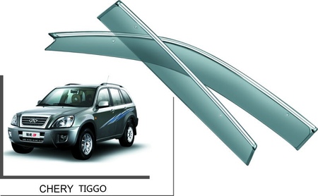 Дефлекторы боковых окон с хромированным молдингом Chery Tiggo (2005-2010) 16680